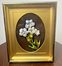 Asako Japanese Silk Flowers Picture Blue w/Green Leaves 6" x 5"