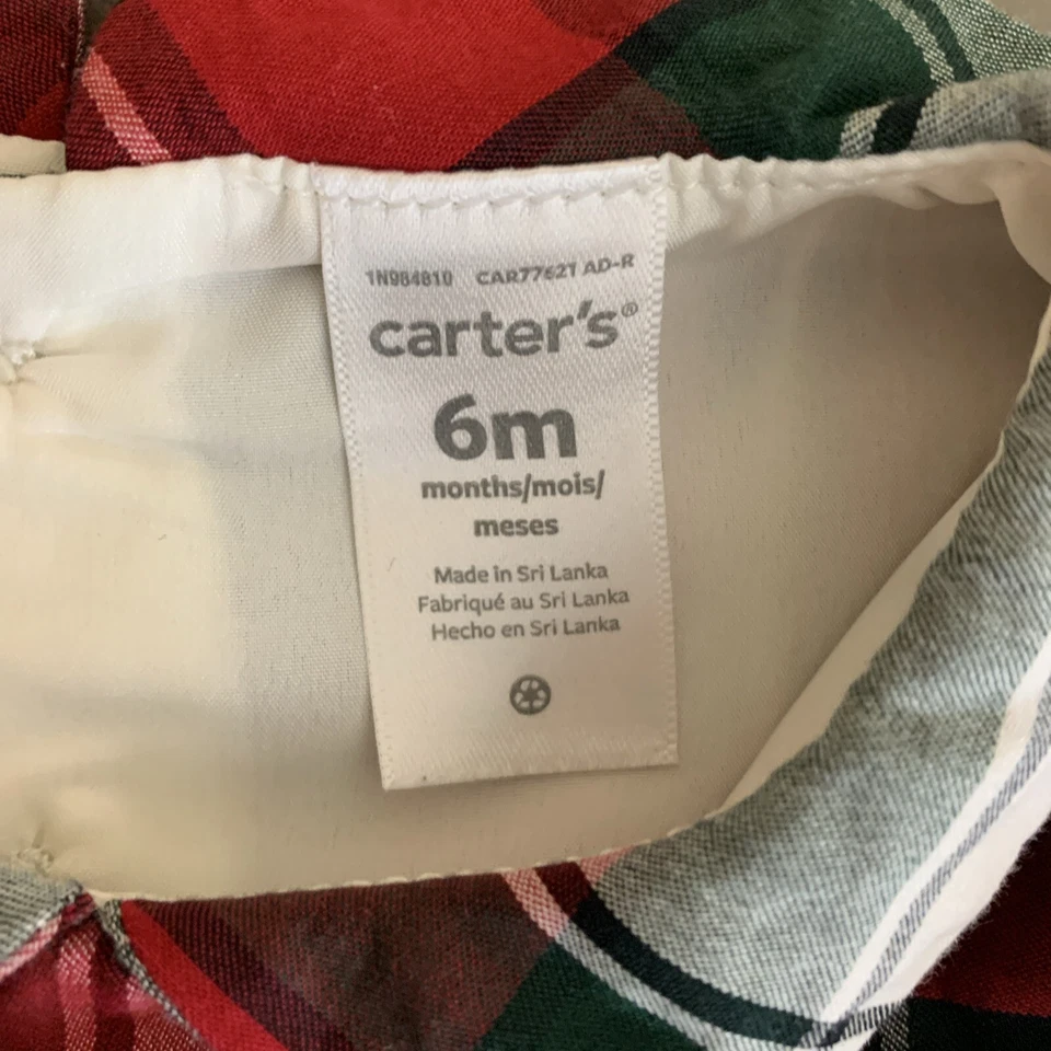 Vestido Carter's Niñas 6 Meses Manga Corta Cuadros Vacaciones Tartán Rojo Navidad Foto 2 de 4
