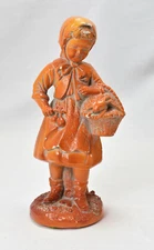 Vintage JARU California ART Pottery Ceramic Figure GIRL BASKET BUNNY 1974 