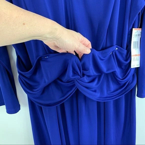 JONES NEW YORK Plus Size Cobalt Blue V Neck Long Sleeve Cocktail