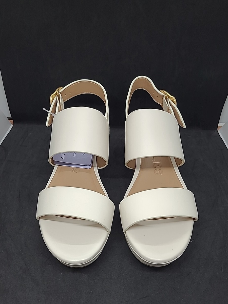 NEW Aerosoles Camera Platform Sandals Eggshell Leather Size