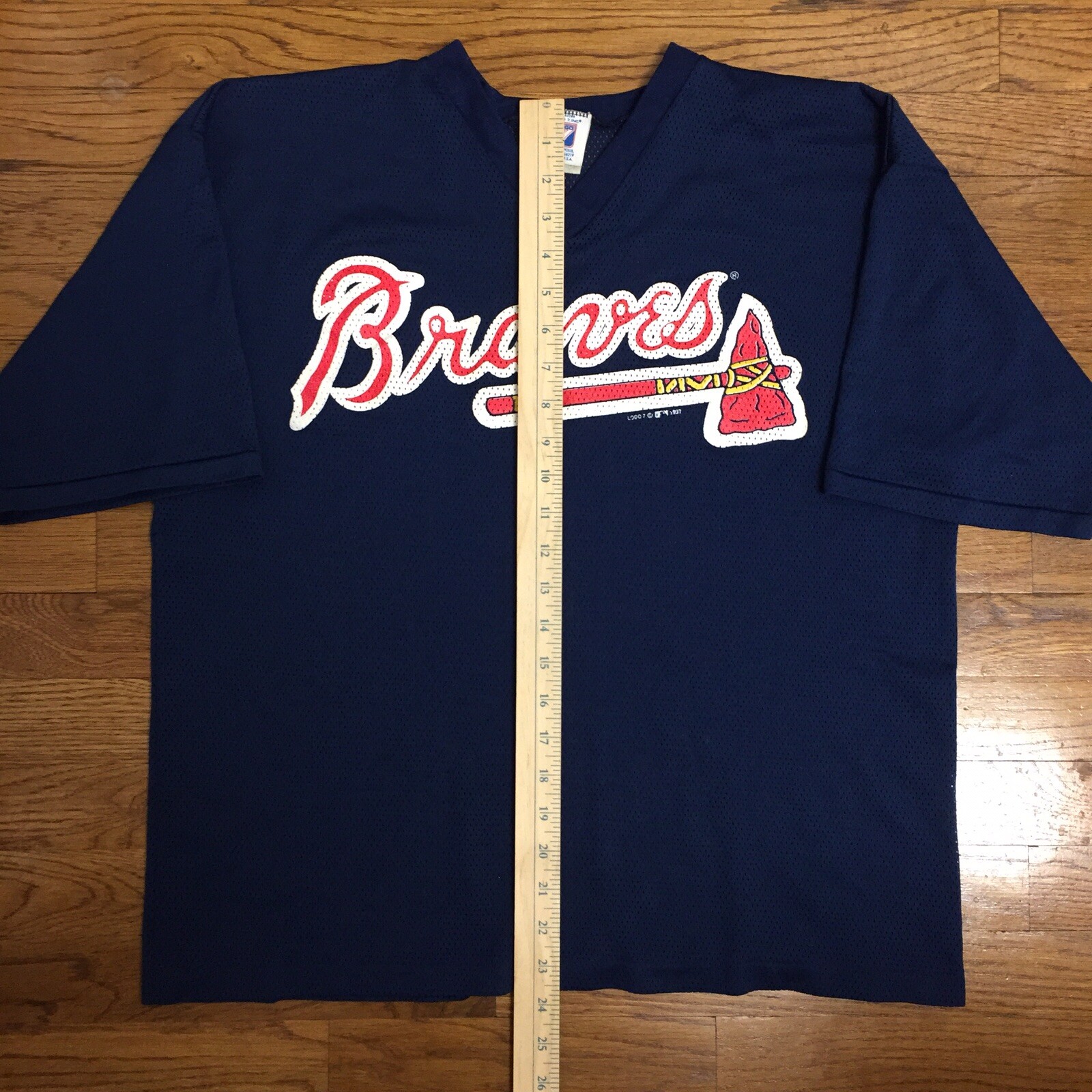 Vtg Atlanta Braves Mens Mesh Jersey Batting Shirt Spell Out Logo 7