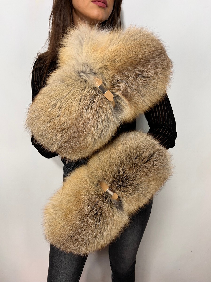Giant Golden Island Fox Fur Mittens Saga Furs Natural Colors Full