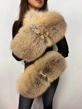 Giant Golden Island Fox Fur Mittens Saga Furs Natural Colors Full Fur Long Style