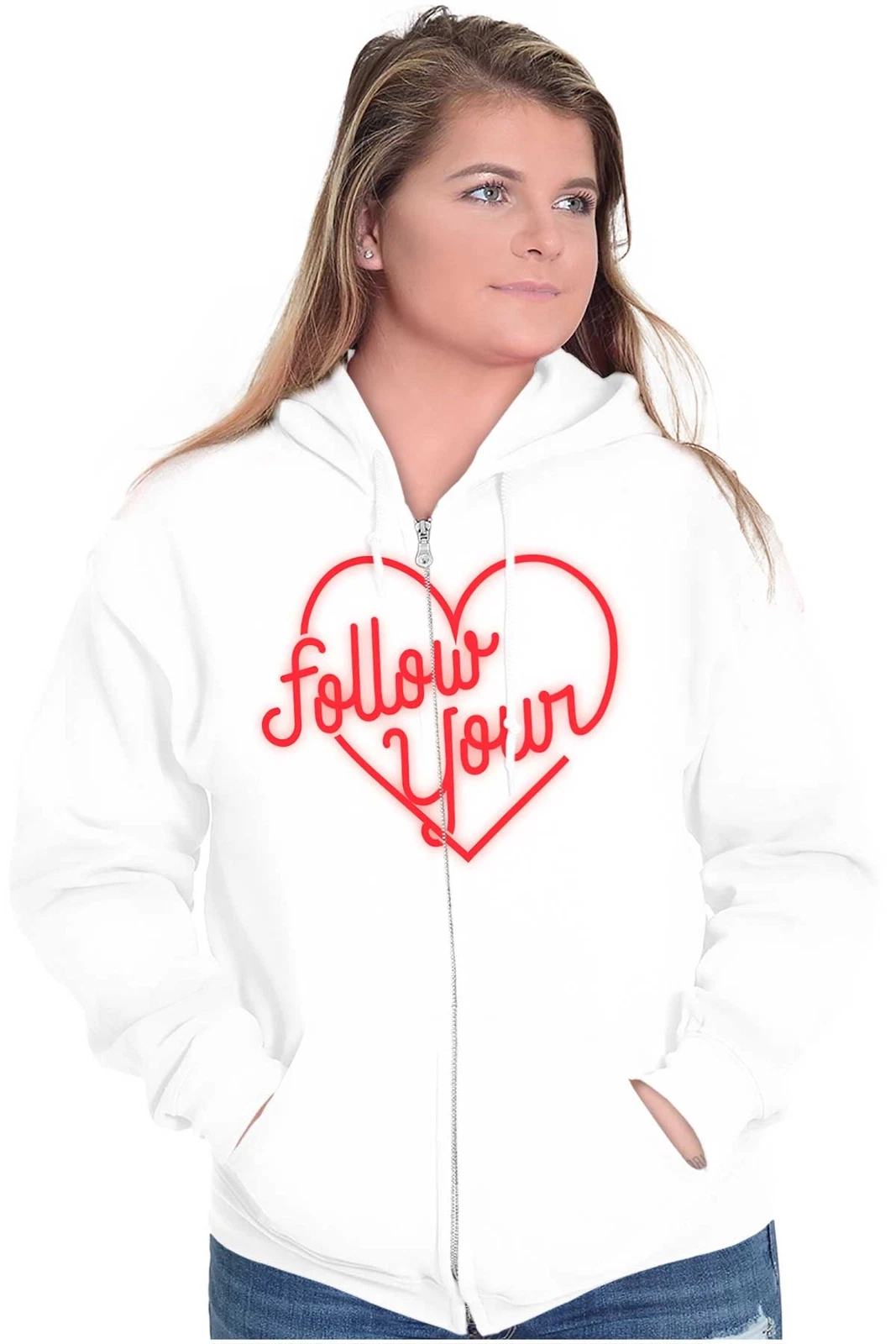 Felpa San Valentino Segui il tuo cuore insegna neon zip cappuccio uomo donna