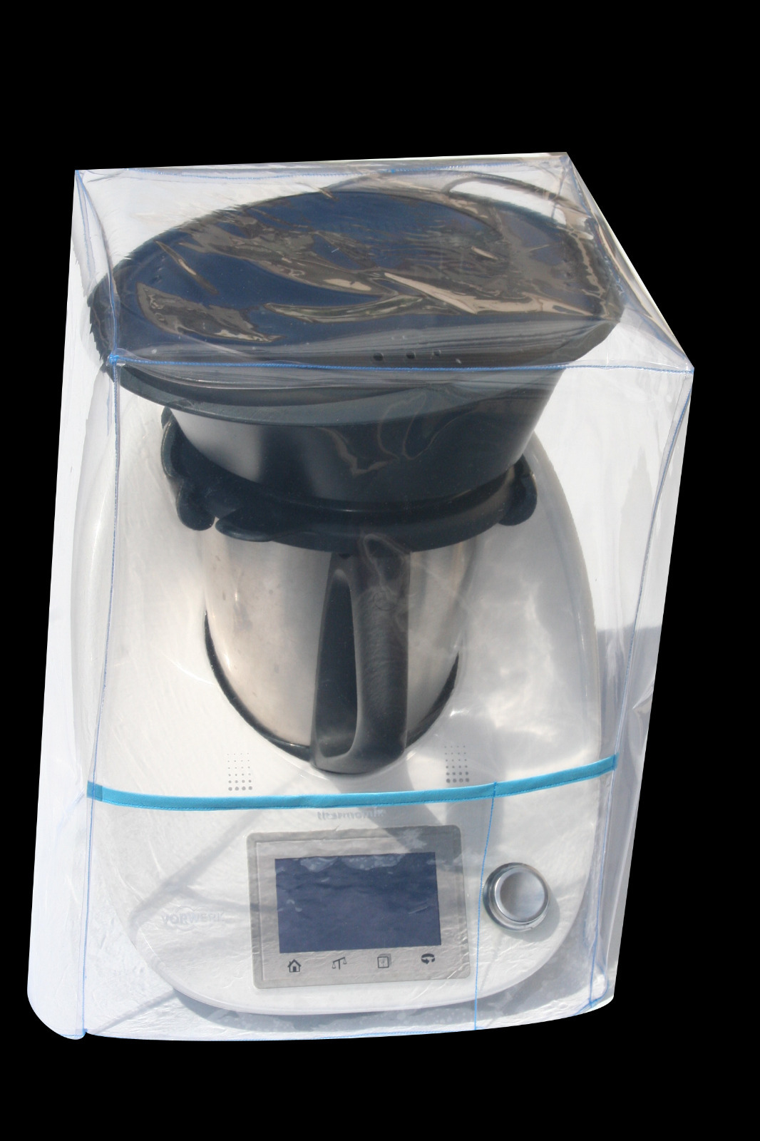 Housse Thermomix TM6 TM5 avec Varoma transparente et biais turquoise