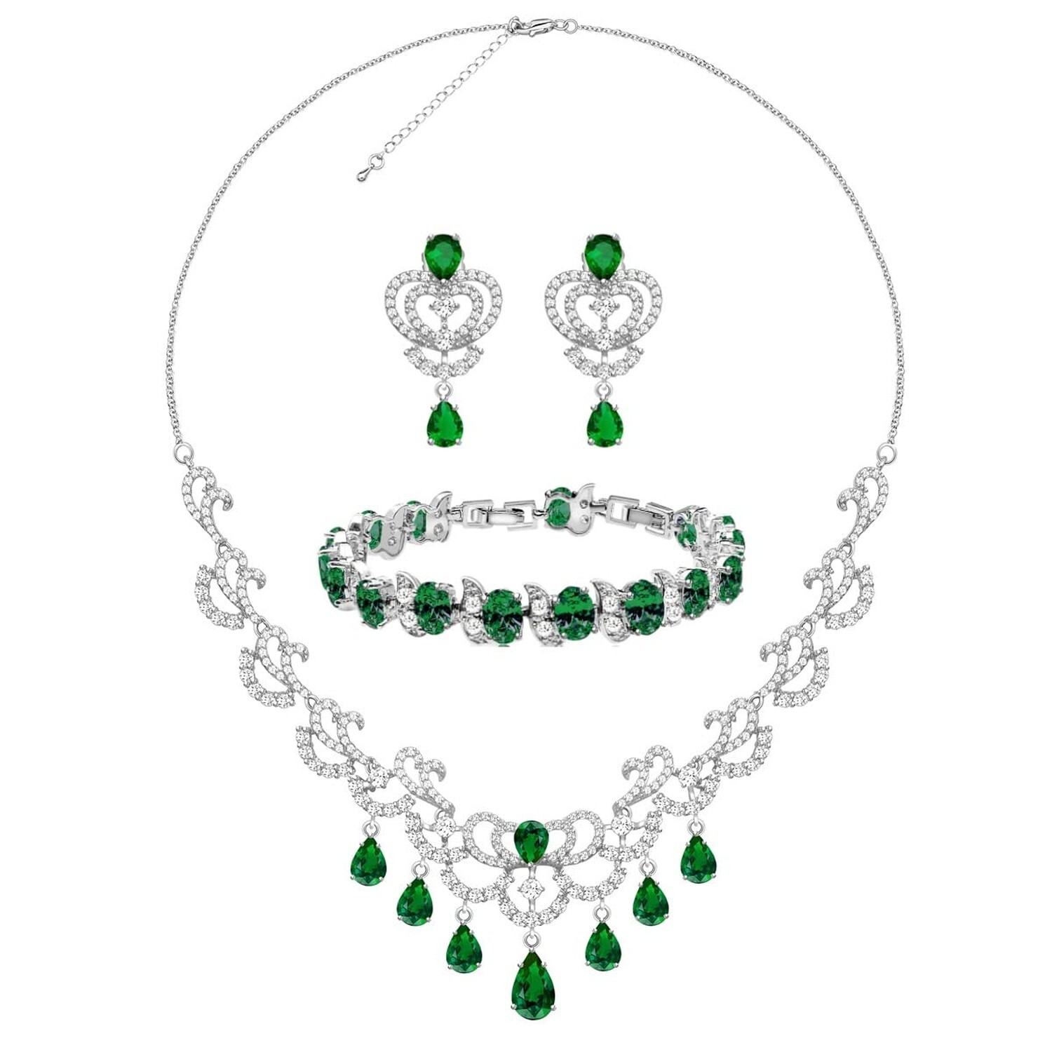 LMXXVJ Platinum Plated Bridal Jewelry Set with Necklace and Earrings