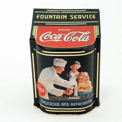 COCA COLA Fountain Service Tin Container Black Slope-Lid Nostalgic  CC13 