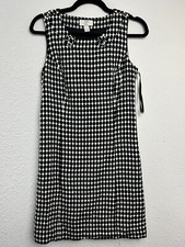 Loft Wool Blend Black White Houndstooth Polka Dot Sleeveless Shift Mod Dress 6P