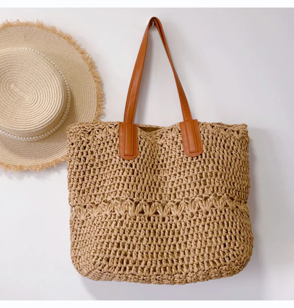 Large Fashion Straw Woven Tote Bag Summer Beach Fashion Handbag Designer  Tote