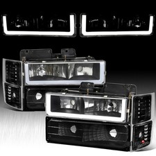 Fit 1994-1998 Silverado 1500 2500 C10 Suburban Black Corner Headlights LED Strip