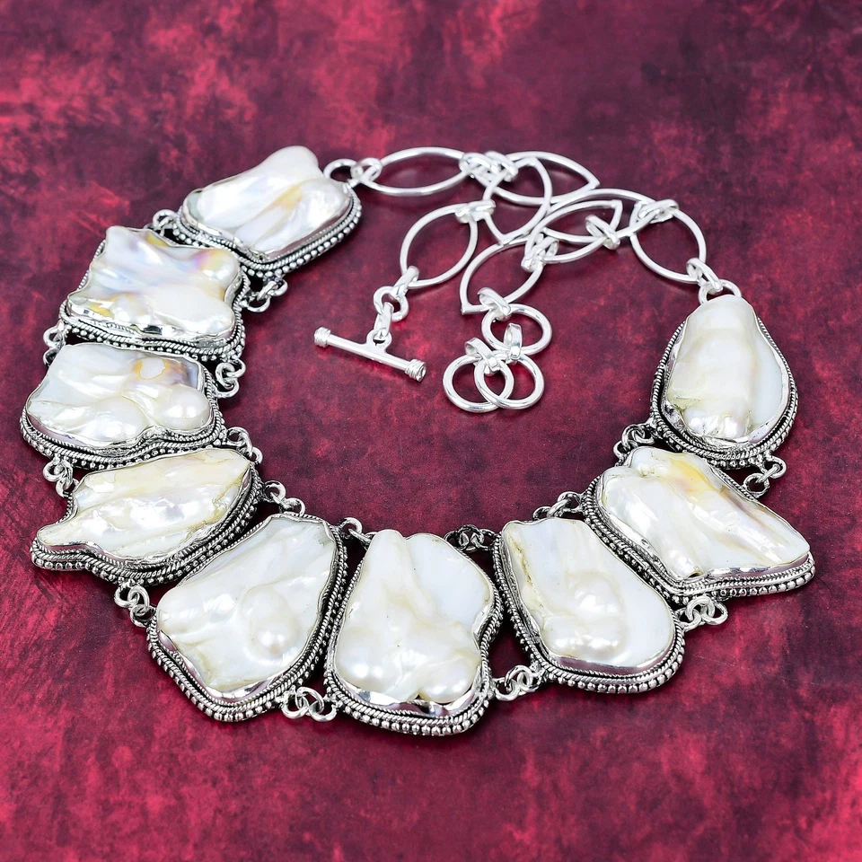 Collar de joyería de plata de ley 925 con piedras preciosas blancas irregulares naturales regalo Foto 4 de 4