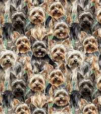 Animal Fabric | Dog Yorkies on Green Grass | David Textiles YARD