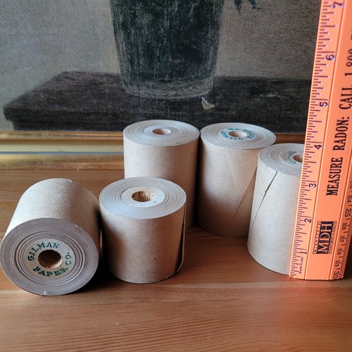 Lot of 5 Vintage Gillman Paper Co Gummed Packing Tape Rolls Brown Kraft Paper