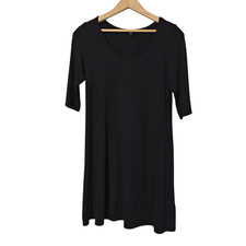 Eileen Fisher Dress Womens XS Black Scoop Neck Elbow Sleeve Tunic Made in USA