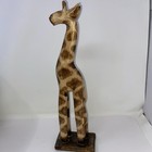 Vintage Wooden Hand Carved Giraffe Figurine 12." Tall On Wood Stand bamboo