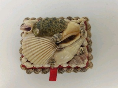 Vintage Muschel Schmuckschatulle mit rotem Filzfutter Schmuckkästchen British Seaside