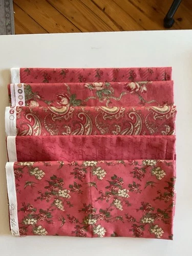 Moda 3 Sisters Paris Flea Market Red Quilting Fabric Bundle 5 Prints 2 Yds OOP - product listing photo