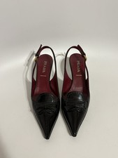 Vtg Prada Black Leather Slingback Bow Heels 37