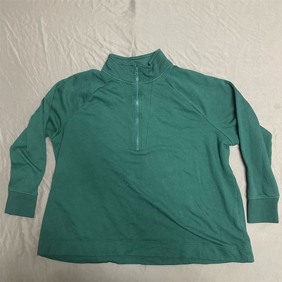 Terra & Sky Women's Plus 1X Green Fleece Quarter-Zip Pullover Sweatshirt