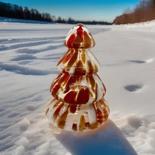 Hand Blown Orange Brown White Swirl Art Glass Christmas Tree Polish Zorza  9.5”
