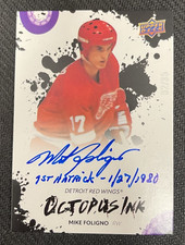 2025-26 UD DETROIT RED WINGS CENTENNIAL MIKE FOLIGNO OCTOPUS INK AUTO #ed 2/35