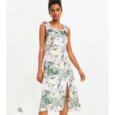 Ann Taylor LOFT Patchwork Floral Ruffled Sleeveless Midi Dress Women's Size 4