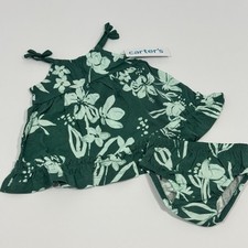 Carter's Baby Girls Teal Floral Dress w/ Matching Diaper Cover, Size 3 Months