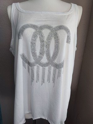 Top Sommertop Glitzer Weiß Viskose 48/50 Italy Mode Oversize 