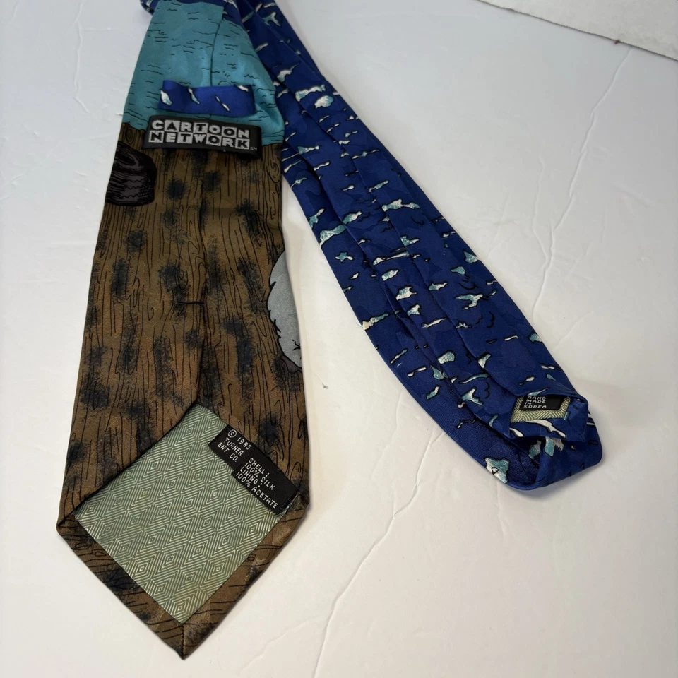 Corbata de seda vintage 1993 para hombre Cartoon Network Tom, Jerry y Spike escena de pesca Foto 3 de 4