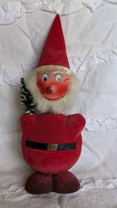 Vintage Western Germany 9 1/2" Paper Mache Santa Bobblehead Candy Container #308