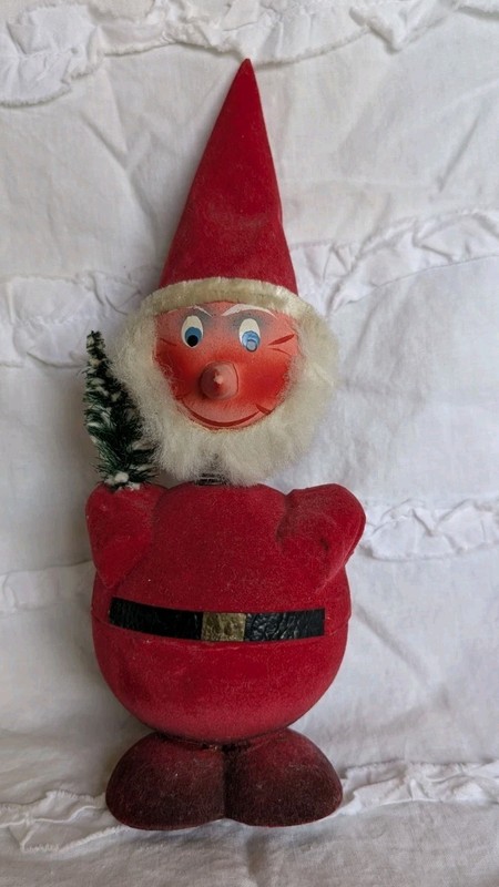 Vintage Western Germany 9 1/2" Paper Mache Santa Bobblehead Candy Container #308