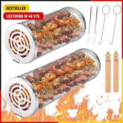 Farerkass Rollendes Grillkorb, 2 Stück Rollender Grillkorb Edelstahl Zylindrisch