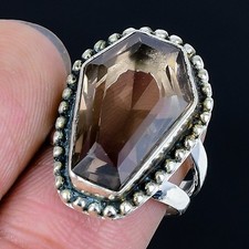 Exquisite Smoky Topaz Gemstone Handmade 925 Sterling Silver Ring Size 7