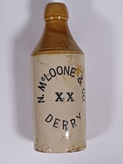 Old Irish Crockery Beer Bottle N McLoone & Co XX Derry Good Condition