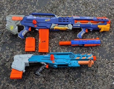 NERF Gun Toy Blaster N-strike Longshot CS-6 blue & Zombie Strike
