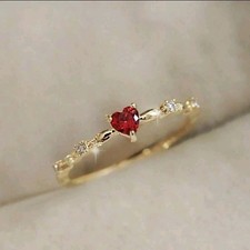 Gold-plated Copper Red Heart-shaped Cz Ring With Whitecolorless Inlay Size 8 Gold-plated Copper Red Heart-shaped Cz Ring With Whitecolorless Inlay Size 8
