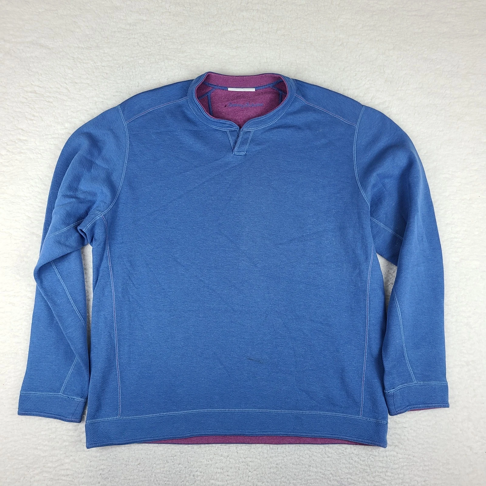 Tommy Bahama Sweater Mens XL Blue Henley Sweatshirt Cotton Tencel *