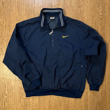 Vintage 90's Nike Red Tag 1/4 Zip Windbreaker Navy Gold Back Spellout Large