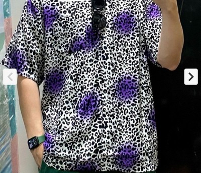 Designs Untitled Men s XL 100% Viscous Short Sleeved Wht/Purple Shirt Beach 624