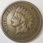 1909 Indian Head Cent Penny, Circulated But Nicer Grade, Low Mintage Coin