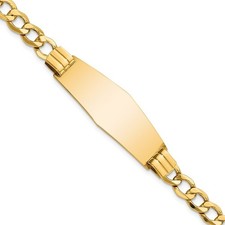 14k Yellow Gold Solid Plate Curb Link Semi-Solid Chain Soft Plate ID Bracelet 8"
