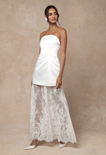 Strapless Sleeveless White/Ivory Lace Column Sheath Full-Length Zipper Back