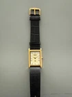 Vintage Seiko Tank Wrist Watch Refurbished White Dial Gold Bezel Black Strap
