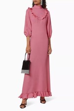 RRP €1900! MIU MIU by PRADA Pink Ruffled Crepe Maxi Dress Fall 2020 Puff Sleeve
