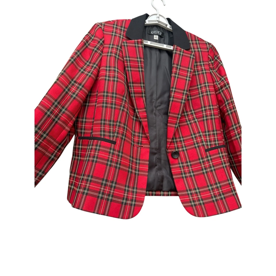 Blazer Kasper & Co Mujer Rojo Gris Tartán Cuadros Clásico Preppy. Talla:16 Foto 2 de 4