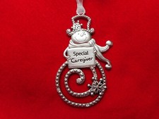NEW Swirl Snowman Ornament w/Crystals, "Special Caregiver", from Ganz