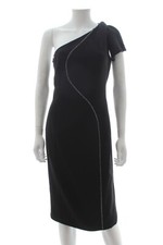 Versace Collection One Shoulder Embellished Silk Dress / Black
