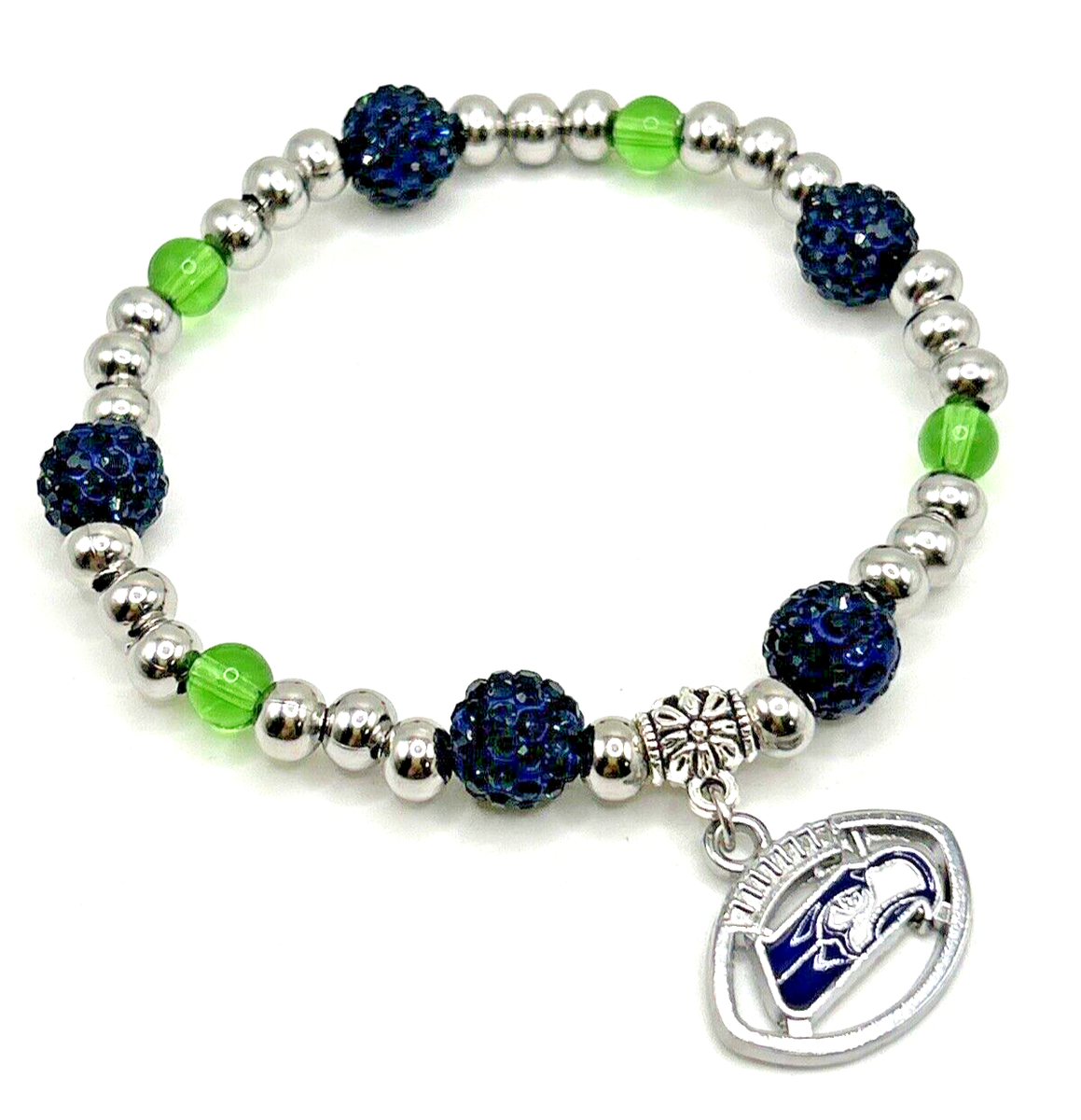 Seattle Seahawks Football Green Navy Beaded Stretch Charm