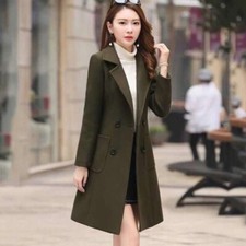 Mid Length Coat Women Overcoat Double-Breasted Size 6-14 Small Medium Large New